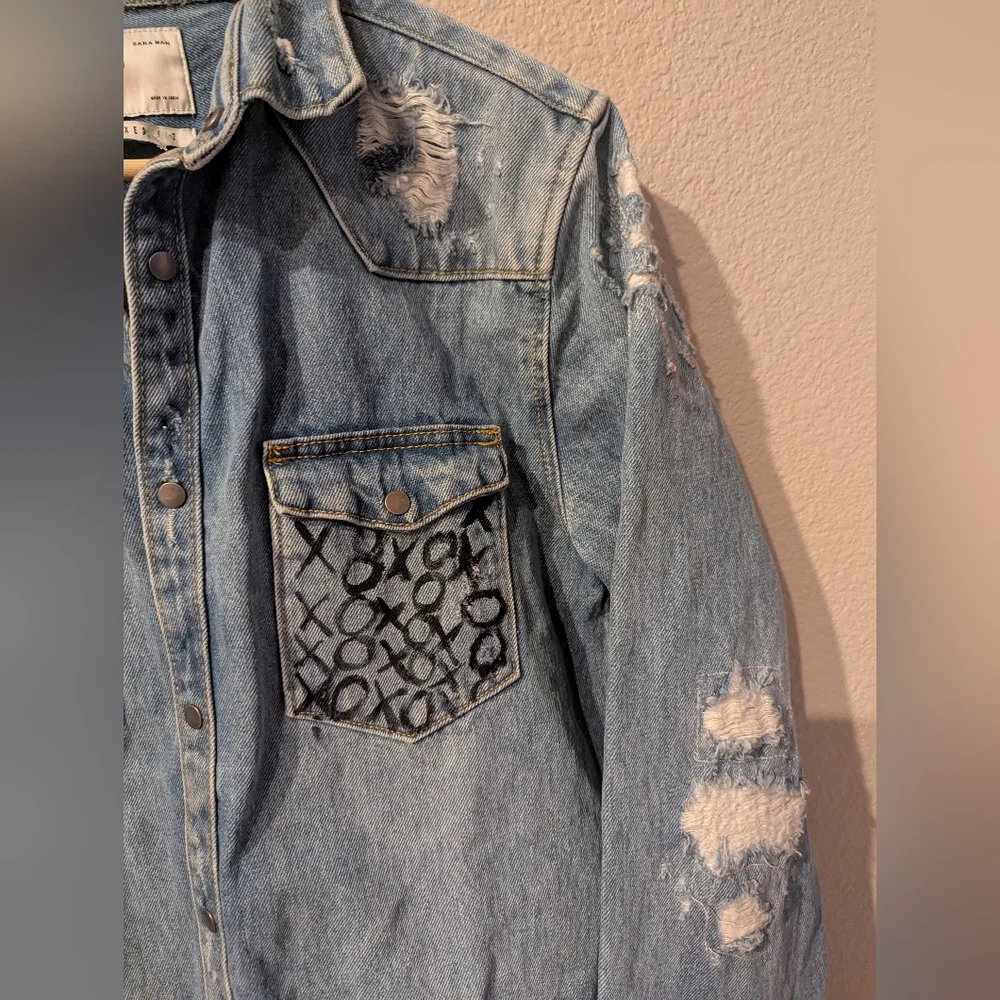 ZARA MAN Painted Denim Jean Jacket Medium Unisex - Picture 6 of 10